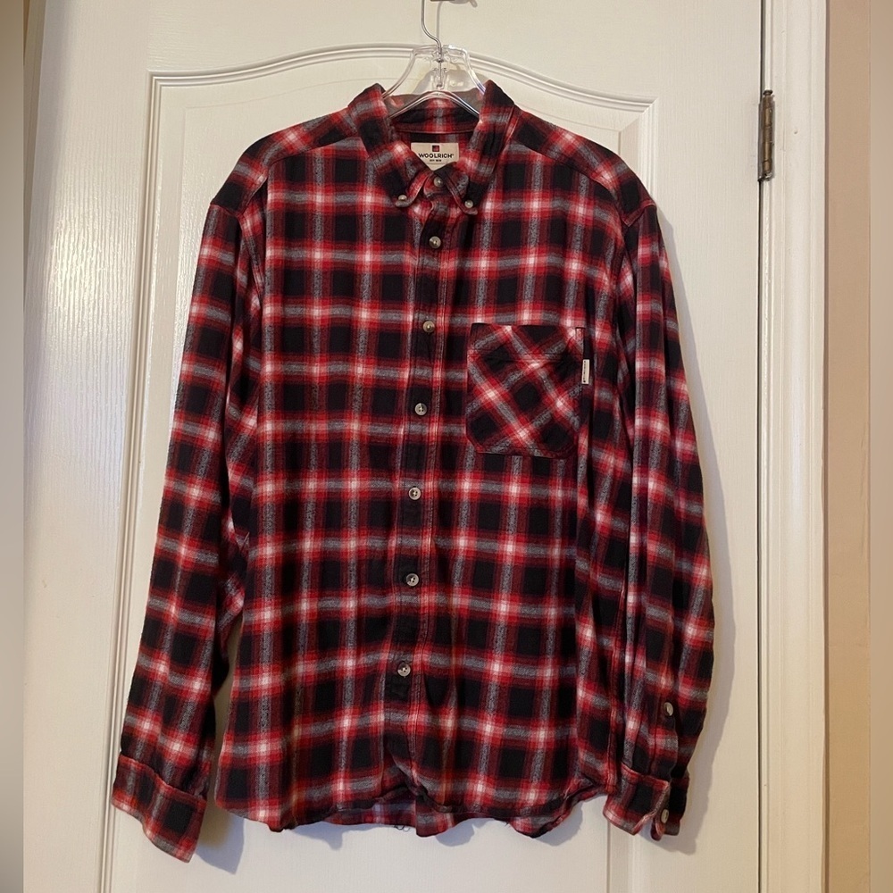 WOOLRICH Red & Black Plaid Flannel Cotton Button Down Shirt Size XL Smart Casual